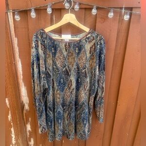 Tapestry Patterned Long Sleeve Tunic Top